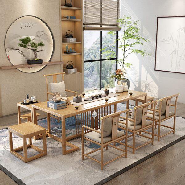 轻奢实木侘寂风茶桌组合简约现代茶叶店办公室原木茶艺桌禅意禅意