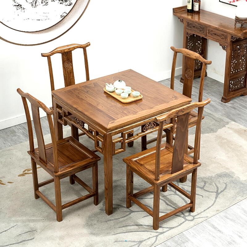 实木小方桌新中式仿古酒店餐桌椅组合榆木八仙桌家用正Z方形四方