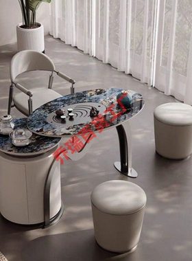 owi岩板茶桌椅组合2023新款轻奢泡茶桌现简约挡阳台家用小型