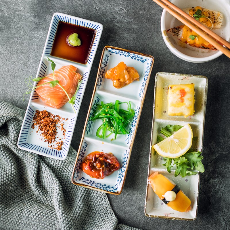 烤肉分格和风餐盘三格盘s多格酱料碟味碟盘子三格味碟碟子餐具日