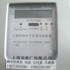 上海电表厂 三相四线有功电能表DTS118-15(60)A 电子表 LCD显示