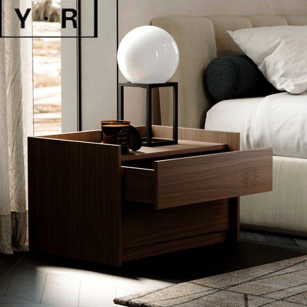 意式极简黑胡桃木色床头柜卧室家具储物柜意大利轻奢风日式床边柜