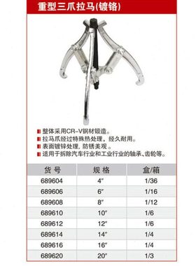 耐世重型三爪拉马 4/6/8/10/12/14/16/18寸拉马 689604 689606