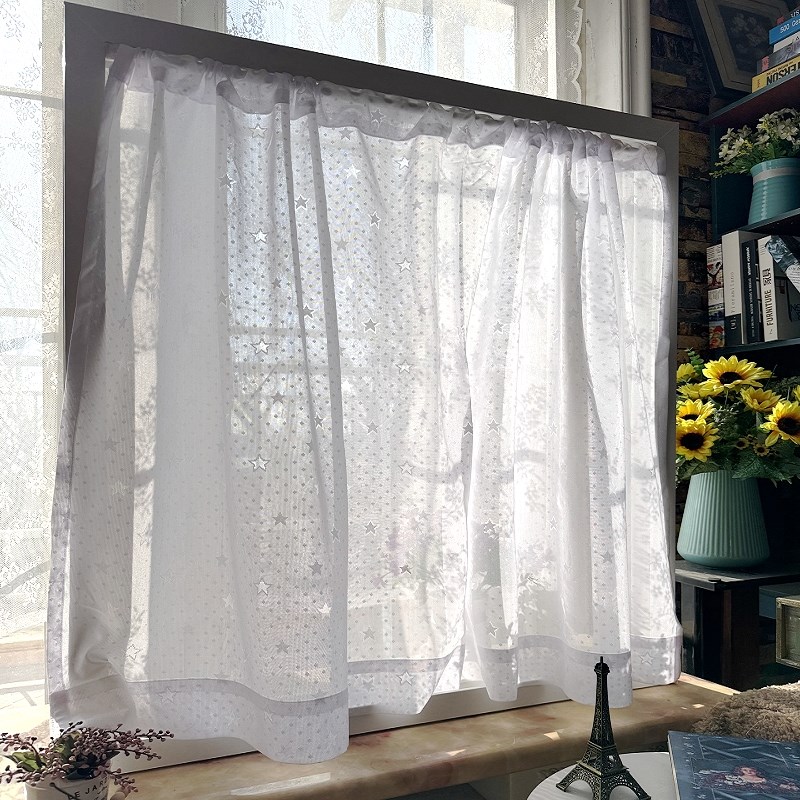 白色小窗帘布艺门帘隔热帘厨房卫生间遮挡帘免打孔窗纱Z隔断阳台
