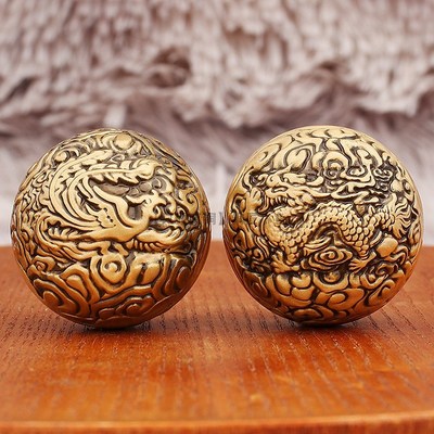 3.8cm纯黄铜龙凤手球一对手握球金属手L把件男士转转球健身手盘球