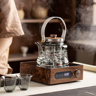 烟灰玻璃煮茶壶耐高温防爆提梁壶轻奢黑晶炉茶水分离烧水壶蒸茶壶