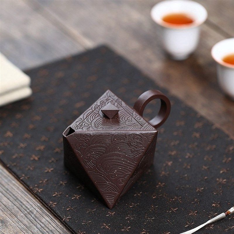 慕茗雅器正宗宜兴紫砂壶全手工打造功夫茶具紫泥高八方玲珑180cc