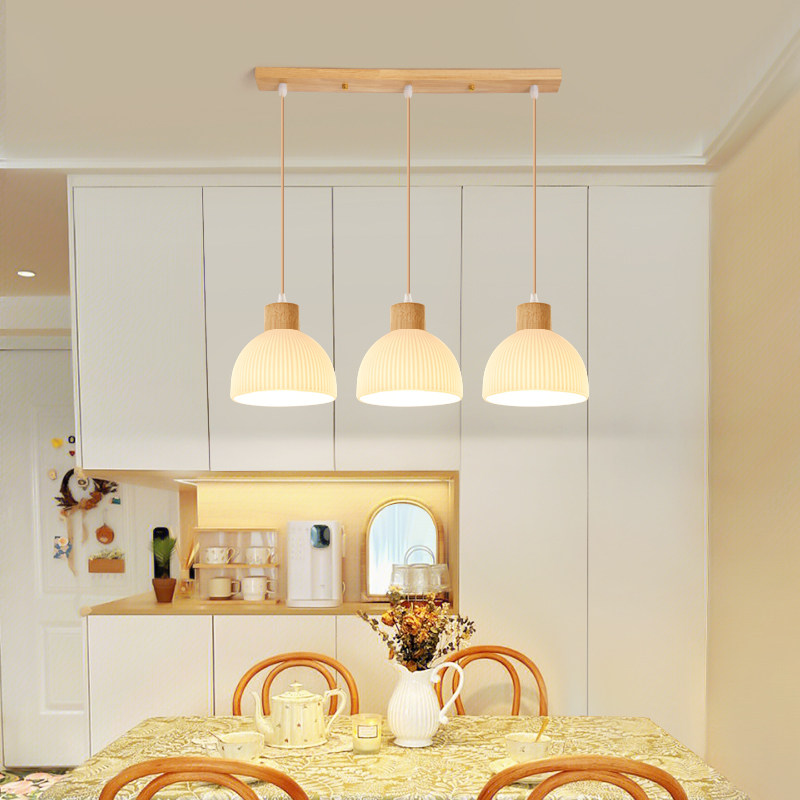 大观园饭厅吊灯原木餐桌饭厅吧台灯现代简约日式三头饭厅灯Z271