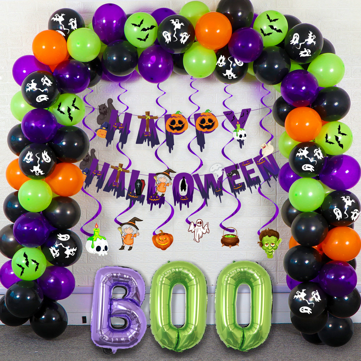万圣节装饰氛围背景墙儿童幼儿园派对气球halloween拉旗场景布置