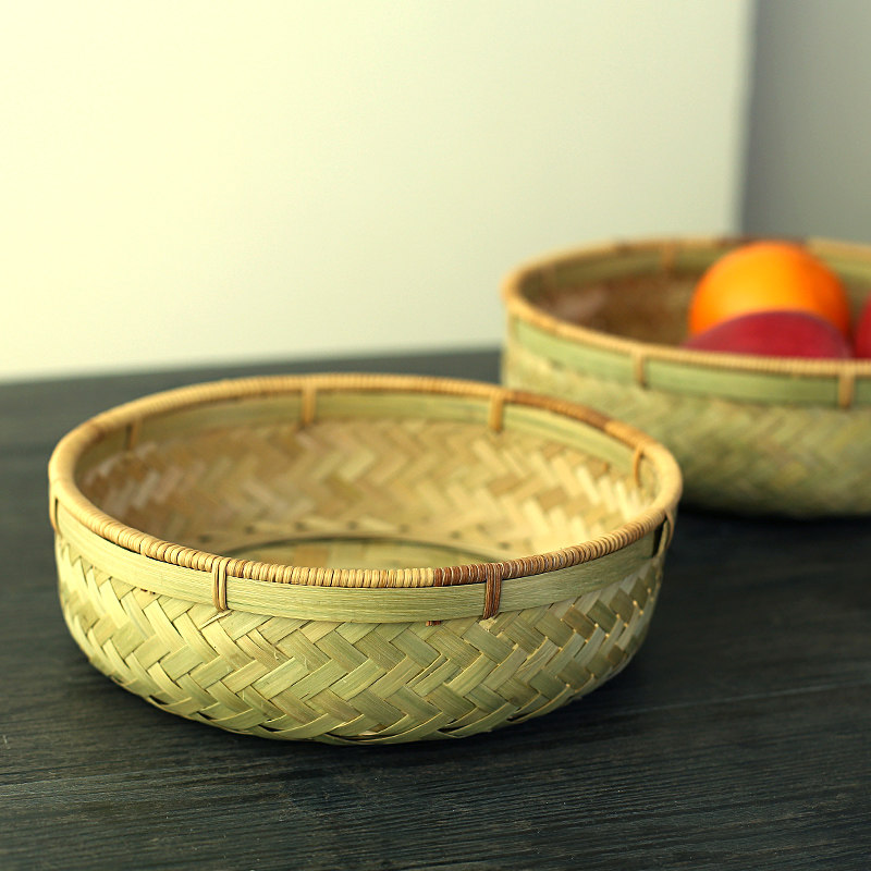 竹青手工竹编果盘果篮家用餐厅馒头筐零食收纳篮小吃盘藤口鸟巢篮,特色手工艺,竹编/竹雕,淘宝优惠券,粉丝福利购,淘宝优惠卷
