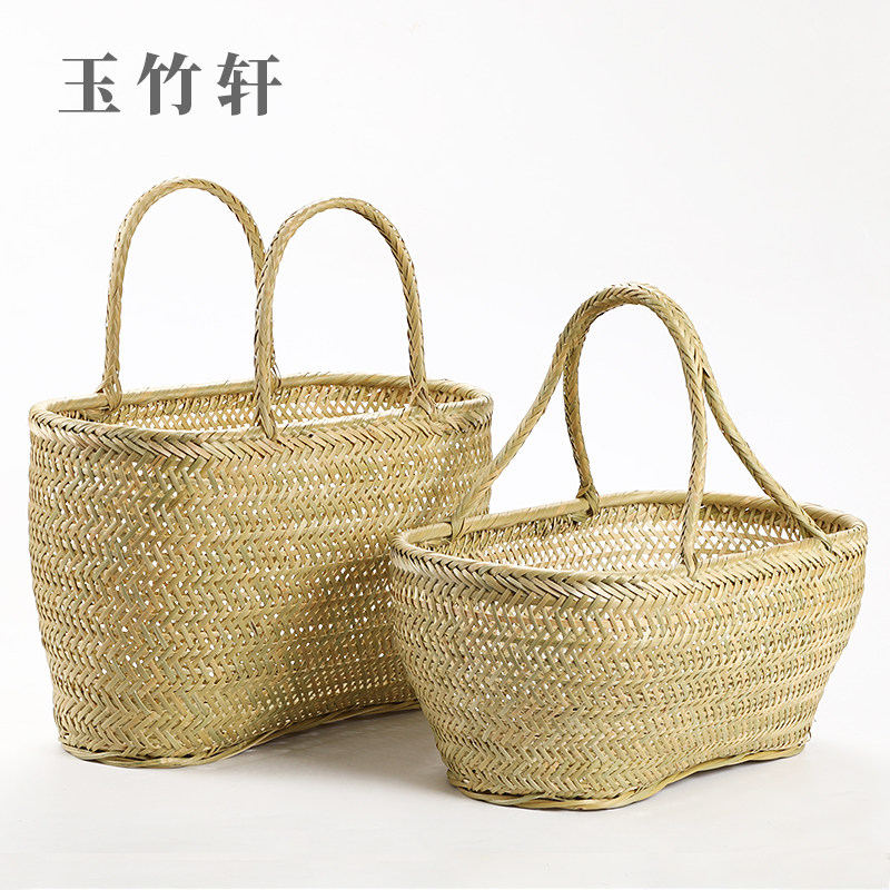 纯手工编织购物篮 头层青蔑竹编篮子 手提菜篮子大号收纳筐水果篮