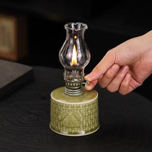 复古陶瓷油灯老台式怀旧酥油灯家居照明氛围装饰民俗摆件摄影道具