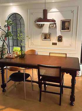 A8L美式实木餐桌法式复古风轻奢黑色长方形桌子客厅家用餐桌别墅