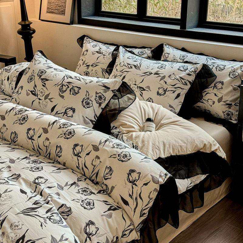 法式赫本风全棉印花四件套春夏款纯棉被套被罩床单床上用品四件套,电子元器件市场,其它元器件,淘宝优惠券,粉丝福利购,淘宝优惠卷