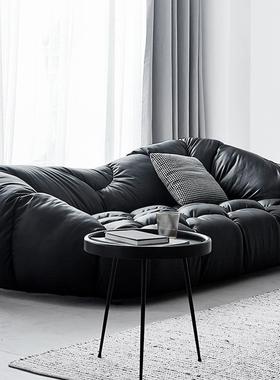 设计师款极简云端沙发三人黑色皮复古小户型懒人异形沙发床