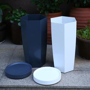 北欧现代盆创意花简约大号落地盆35客厅特绿底轮托盘植仿水泥盆