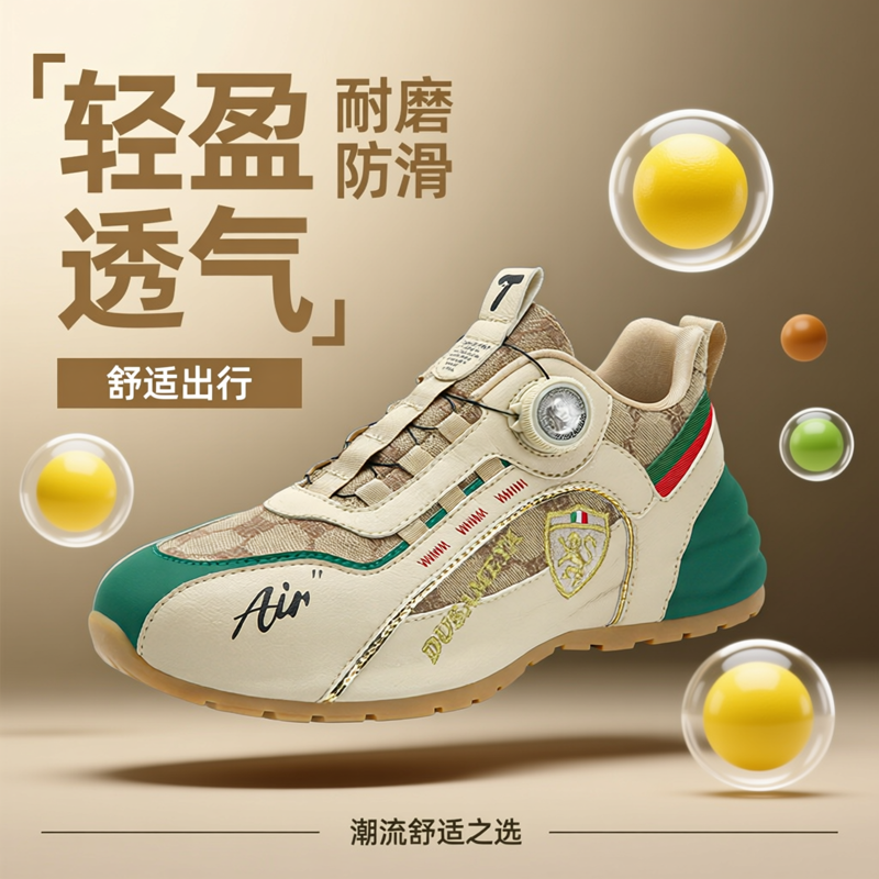 杜莎米娅春秋时尚轻奢百搭包底鞋增高透气情侣鞋旋转纽扣休闲鞋男