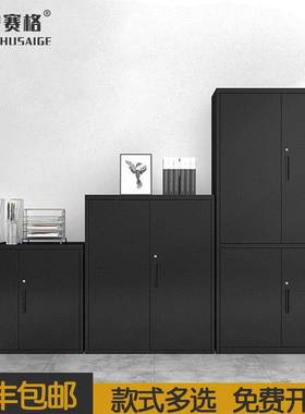 黑色文件柜铁皮柜拆装办公柜资料柜办公室钢制档案柜玻璃储物矮柜