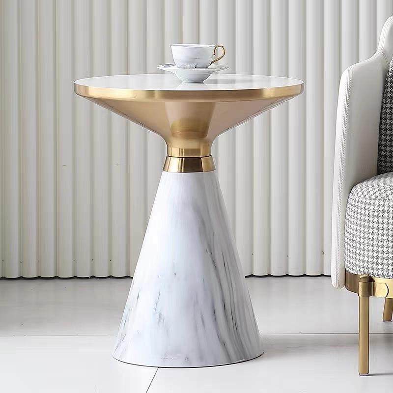 简约大理石条纹边几电镀小茶几圆形北欧轻奢高级圆桌沙发边几角几