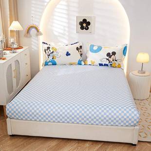 纯棉床笠单件150x200cm1.8床上用品宿舍简约小格子全棉床罩保护套