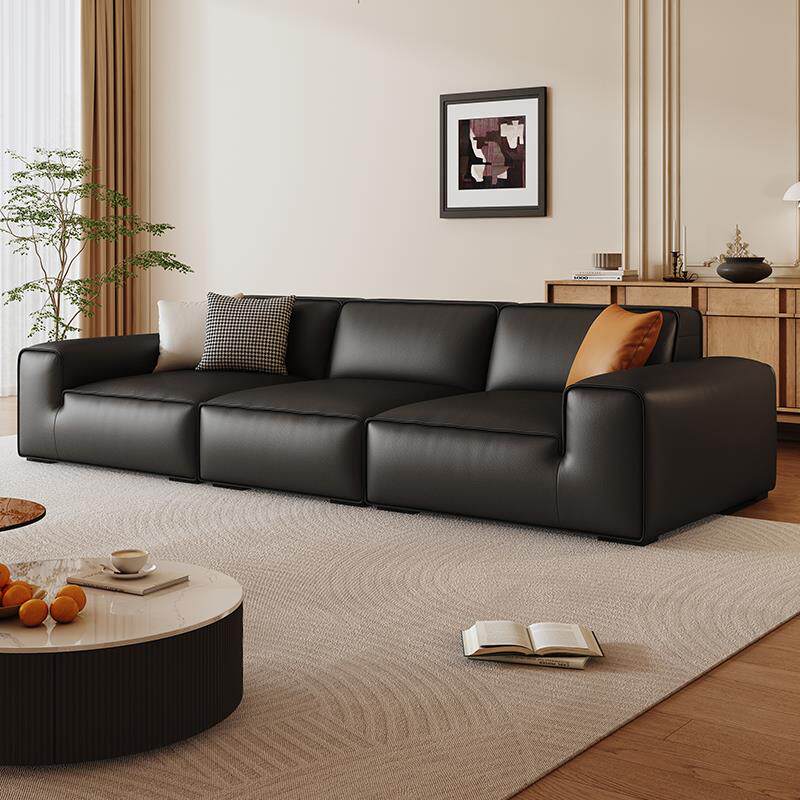 嘉程大黑牛真皮沙发意式极简黑色沙发客厅高端大气上档次中古风