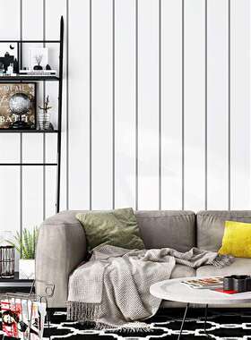 北欧风格墙纸现代简约白色竖条纹卧室客厅电视背景吊顶天花板壁纸