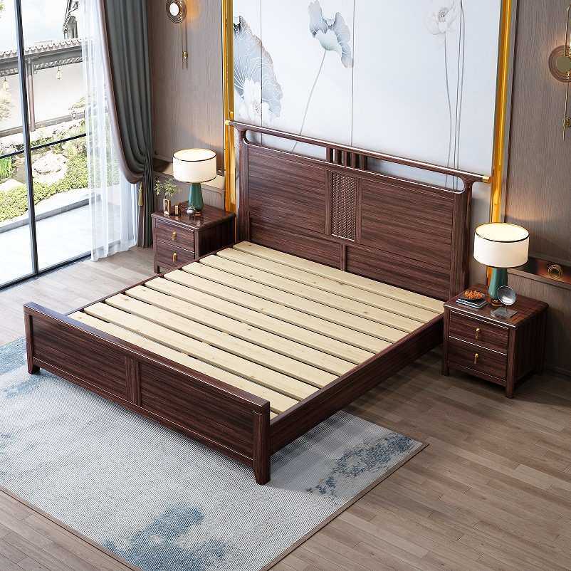 乌金木实木床新中式1.8m双人床主卧婚床1.5m经济型气压高箱储