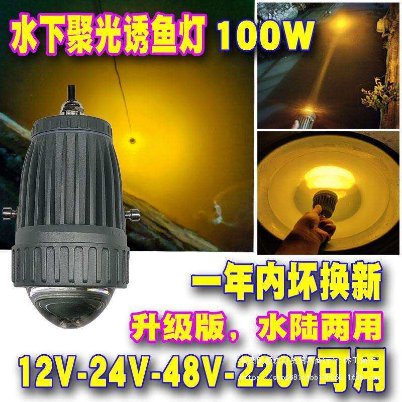 12V水下诱鱼灯船用集鱼夜钓led灯筏钓翘嘴黄光引鱼聚鱼桥钓竿稍灯