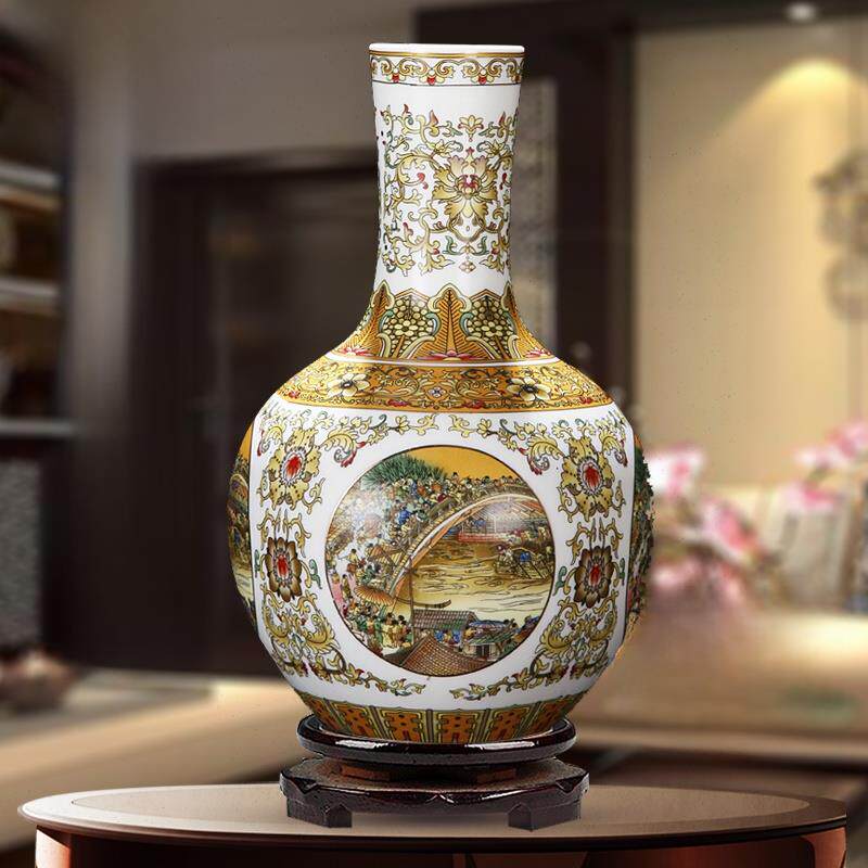 景德镇陶瓷器高档清明上河图花瓶摆件工艺品中式装饰品玄关酒柜