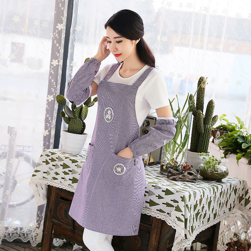 围裙背心式家用厨房女时尚上班韩版做饭透气防水防油棉质围腰套装