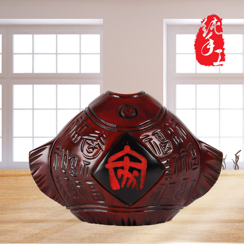 木雕工艺品家福桃木雕刻中式家居书房装饰桌面摆件储蓄罐乔迁礼物