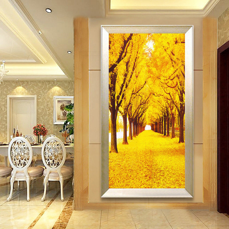 5d钻石画黄金满地满钻玄关竖版钻石绣2021新款客厅点钻贴钻十字绣
