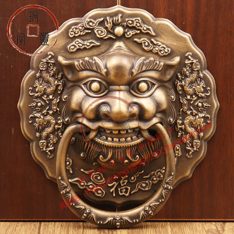 纯铜兽头门环中式狮子头虎头麒麟椒图拉手祠堂大门把手复古门拉环