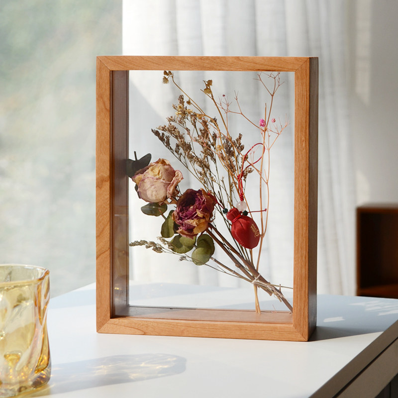 樱桃木立体中空4cm榫卯diy相框实物标本干花双面透明展示实木画框