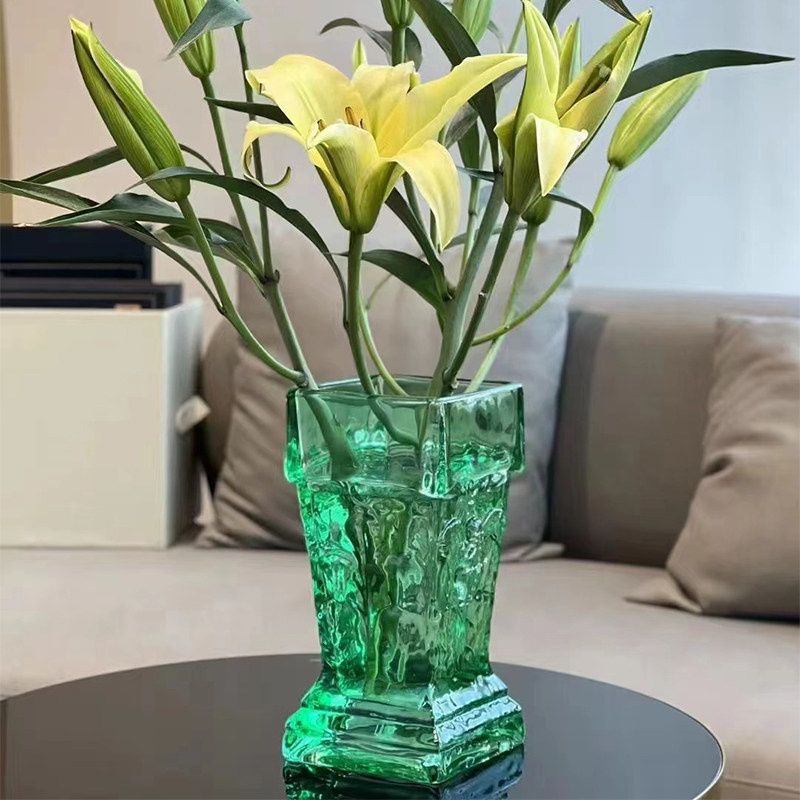 稀奇艺术罗马之心古典复古方形水晶玻璃花瓶几何大号花瓶现代风