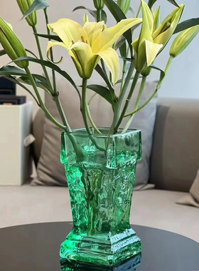 稀奇艺术罗马之心古典复古方形水晶玻璃花瓶几何大号花瓶现代风