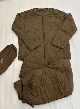 新款户外土黄色边巡逻羽绒棉衣绒裤衣拉链冬季防寒保暖棉裤套装