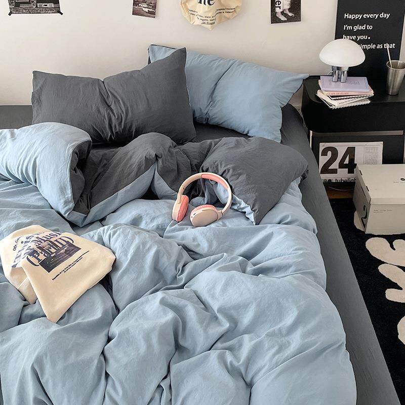 床上四件套水洗棉被套亲肤宿舍三件套床笠四季通用床单纯色床笠款