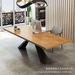 美式铁艺工业风实木办公桌工作室单人电脑桌椅组合创意休闲写字桌