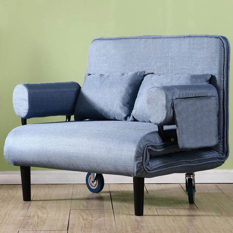 多功能小户型折叠沙发床 家用办公室海绵扶手滑轮款布艺沙发