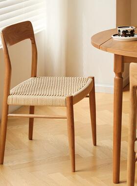 非晚椅复古实木餐椅家用中古椅樱桃木家具靠背藤编椅子中古风家具