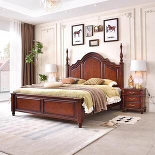 床双人床实木加厚1米8大床简约现代家用主卧室高端复古风美式婚床