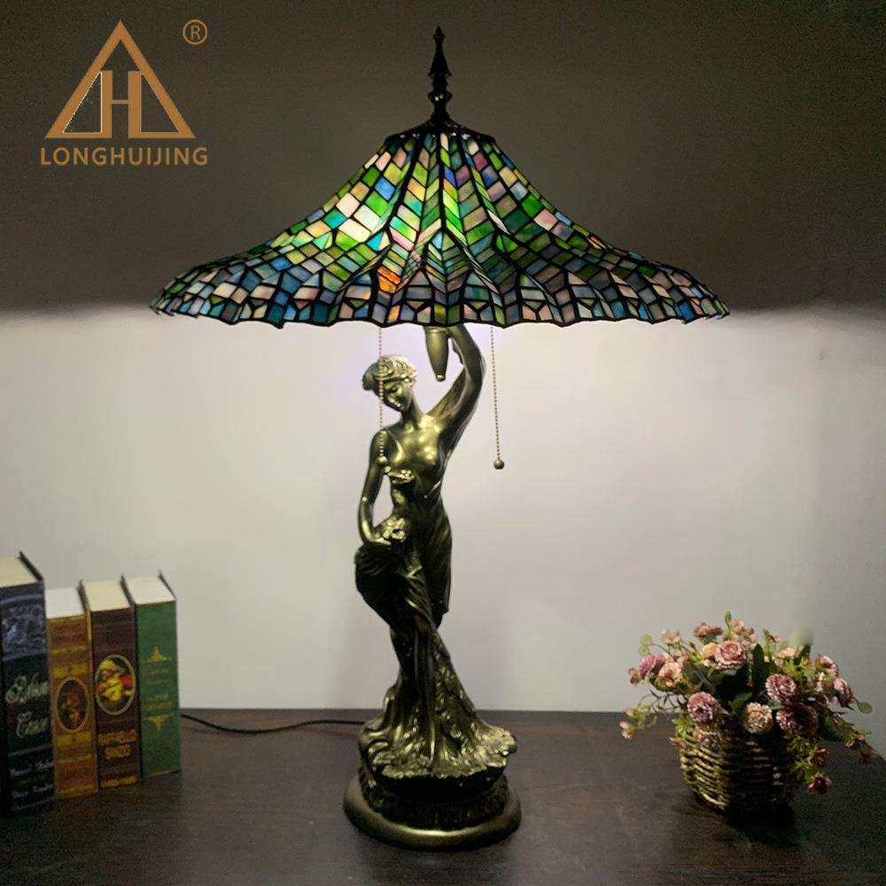 汇璟蒂凡尼20英寸绿色 异形欧式简约风格 美女底座大台灯创意复古