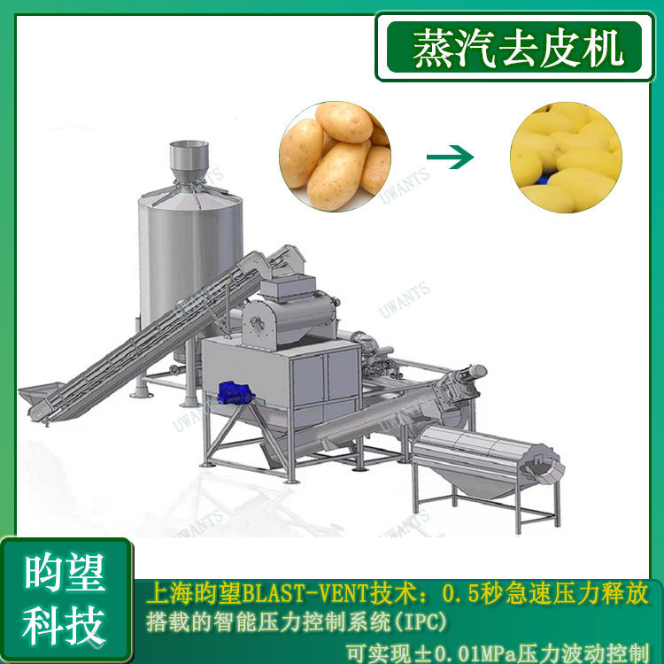昀望全自动果蔬脱皮机 土豆高温爆皮机 蒸汽去皮机