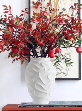 简约现代北欧创意陶瓷螺纹花瓶摆件样板间客厅玄关家居软装干花器