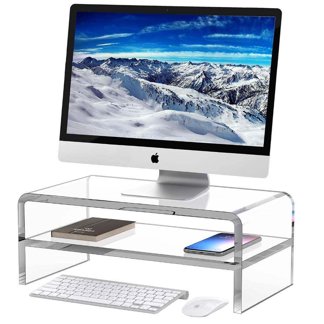 台式电脑透明亚克力增高架办公桌面置物架显示屏幕底座免安装收纳