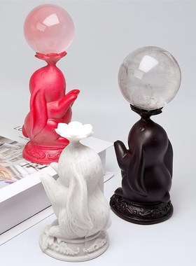 兔子水晶球底座展示支架大白兔创意树脂工艺品桌面摆件