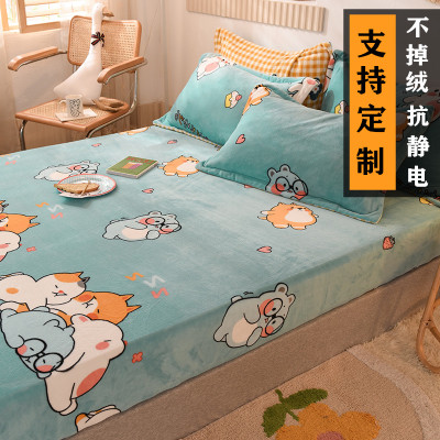 珊瑚绒床笠定制儿童卡通单件法兰绒加绒款水晶绒床罩套榻榻米冬季