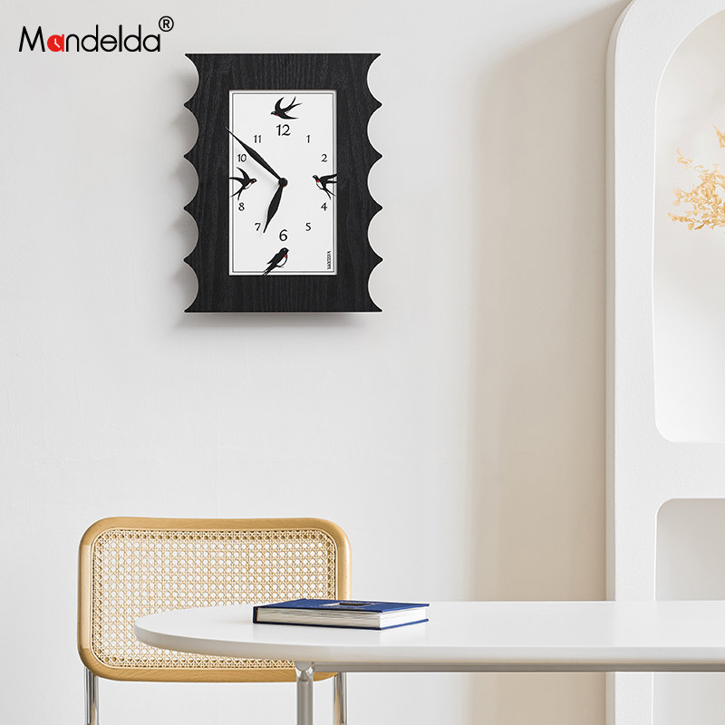 Mandelda免打孔新中式钟表挂钟客厅艺术创意复古时钟挂墙现代简约