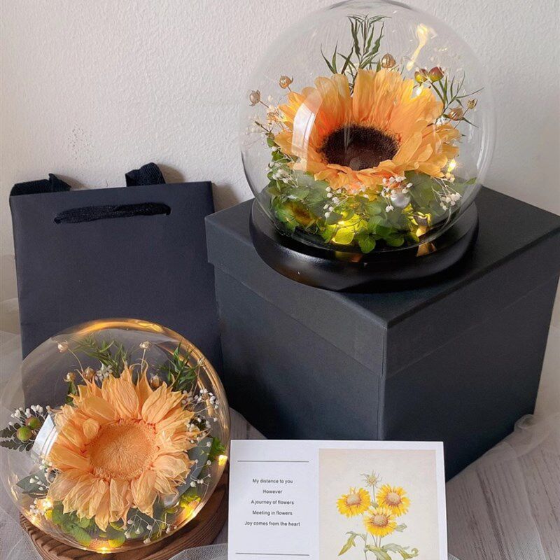 永生花向日葵礼盒干花束玻璃罩太阳花夜灯摆件毕业教师节生日礼物
